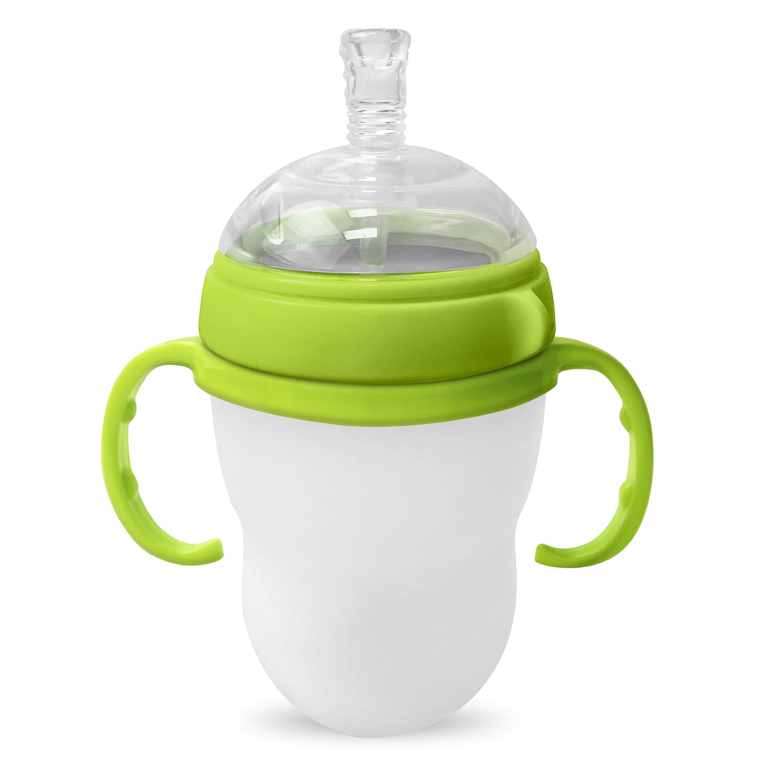 Straw Transition Cup Kit for Comotomo Baby Bottles | Conversion Kit Fits 5 and 8 Ounce Bottles | Soft, Silicone Straw Top Bottle Nipple & Weighted Straw to Help Baby | 2 Pack (Green) + Brushes