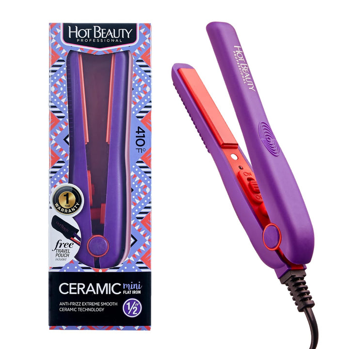 Hot Beauty Professional Ceramic Mini Flat Iron 1/2 Anti-Frizz Extreme Smooth- (Violet HFIM050NV)