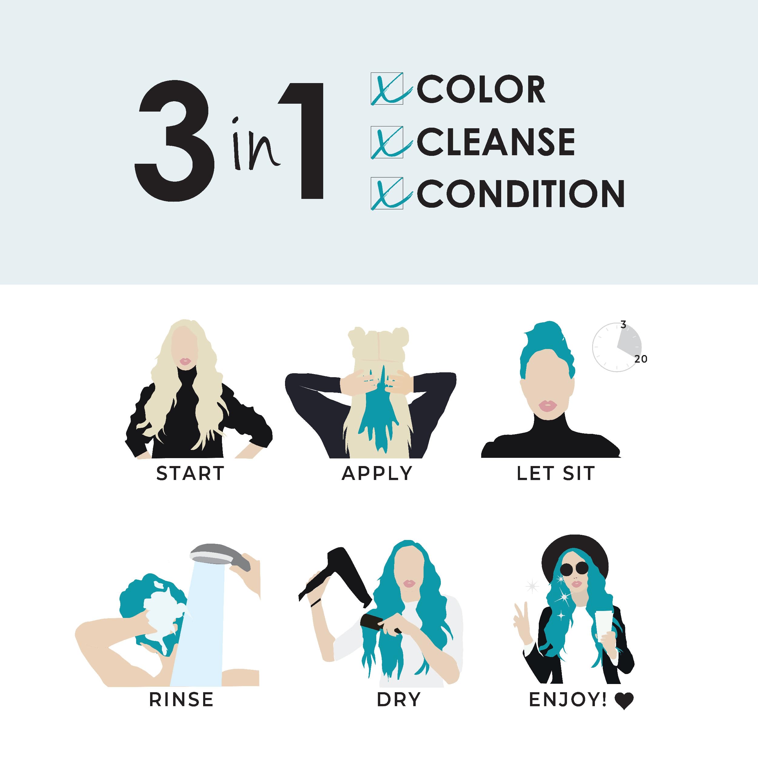 Keracolor Clenditioner Color Depositing Conditioner Colorwash - Instantly Infuse Color into Hair, 15 Colors | Cruelty Free : Teal