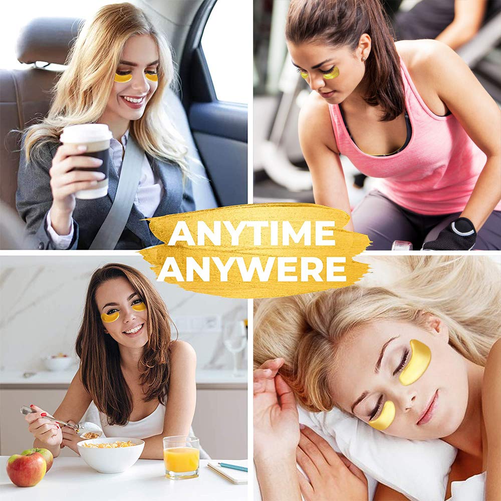 Vandarllin 20 Pairs: 24K Gold Powder Gel Collagen Eye Masks Sheet Patch, Anti Aging, Remove Bags, Dark Circles &Puffiness, Anti Wrinkle, Moisturising, Hydrating, Uplifting Whitening, Remove Blemish