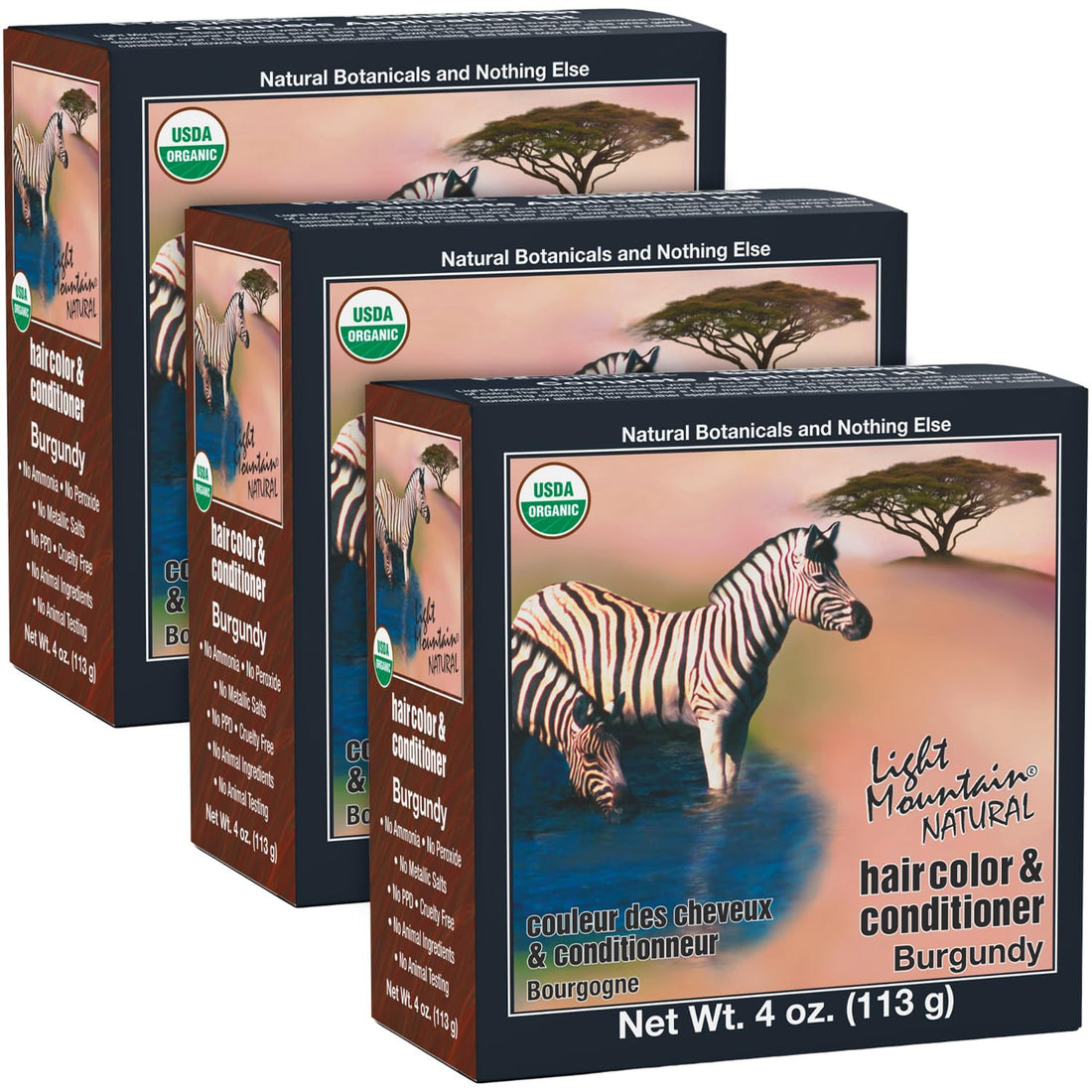 Light Mountain Natural Hair Color & Conditioner Burgundy 4 oz (113 g) (Pack of 3)