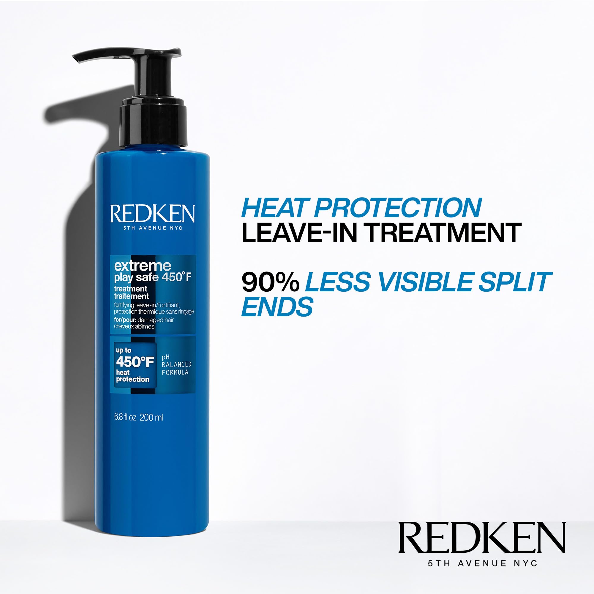 Redken Extreme Play Safe Heat Protection and Damage Repair Treatment | For All Hair Types | Helps Reduce The Appearance of Split Ends | With Tourmaline | 6.8 Fl Oz