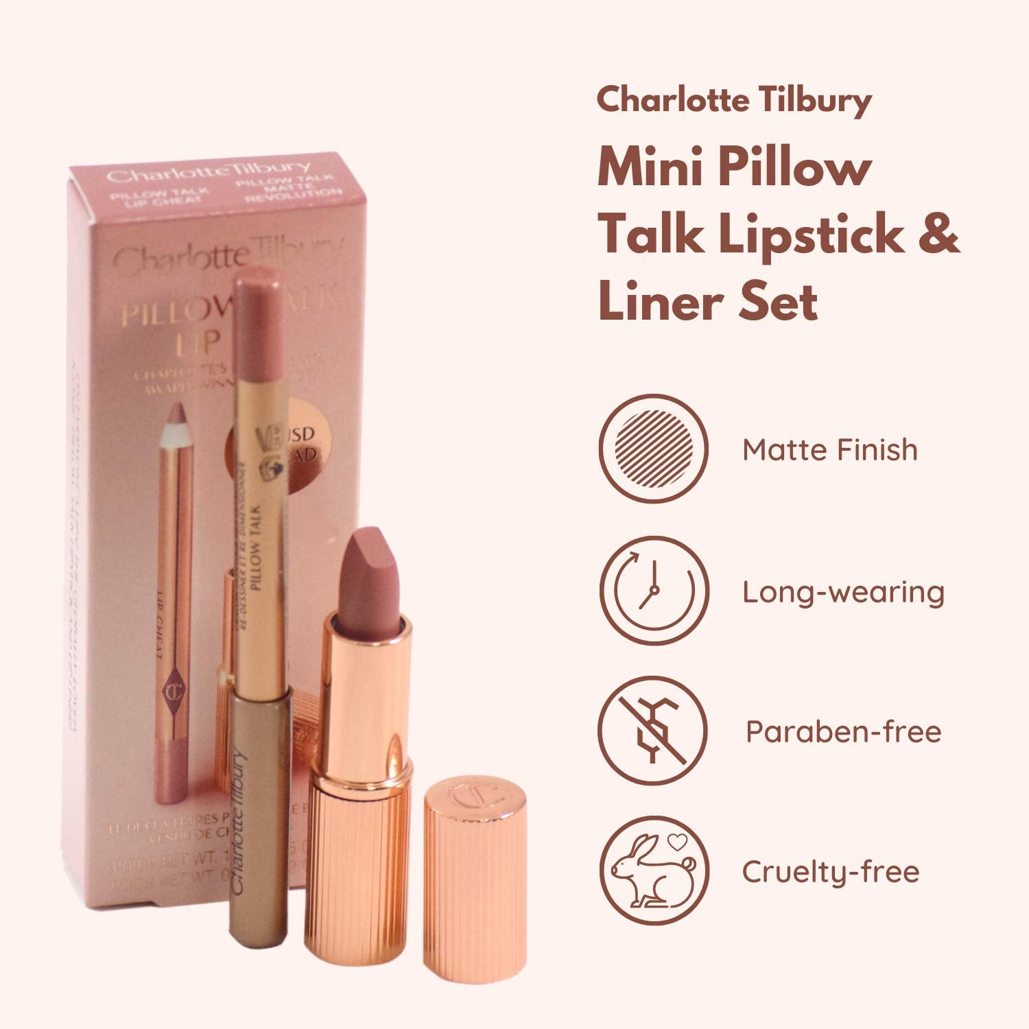 Charlotte Tilbury Pillow Talk Mini Matte Revolution Lipstick and Lip Cheat Lip Liner Mini Travel Size Duo Set
