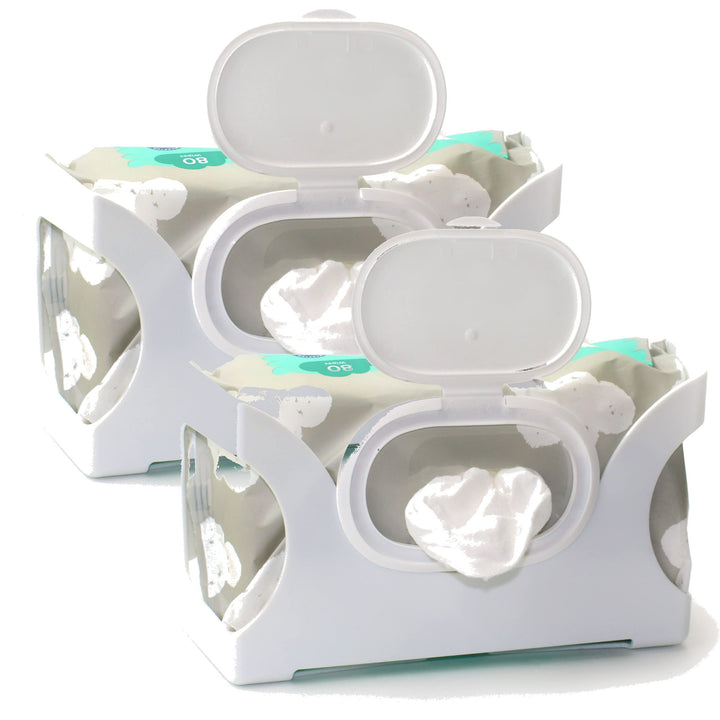 Gadjit Wet Wipes-Baby Wipe Wall Dispenser (2 Pack-WHITE) | Mounts on a Wall and Holds Up to a 84 Count Pack of Wipes | Keeps Wipes Within Easy Reach | One-Handed Wipes Dispensing Diaper Station