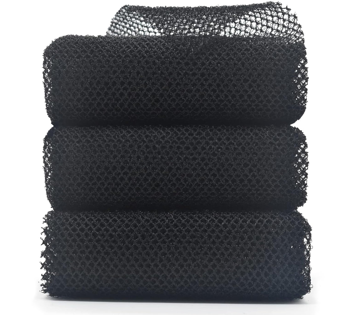3 Piece African Exfoliating Net for Body, African Net Sponge, African Wash Net, African Shower Net, African Bath Sponge Scrubbing Rag Net Exfoliation, African Body Scrubber (3 Black)