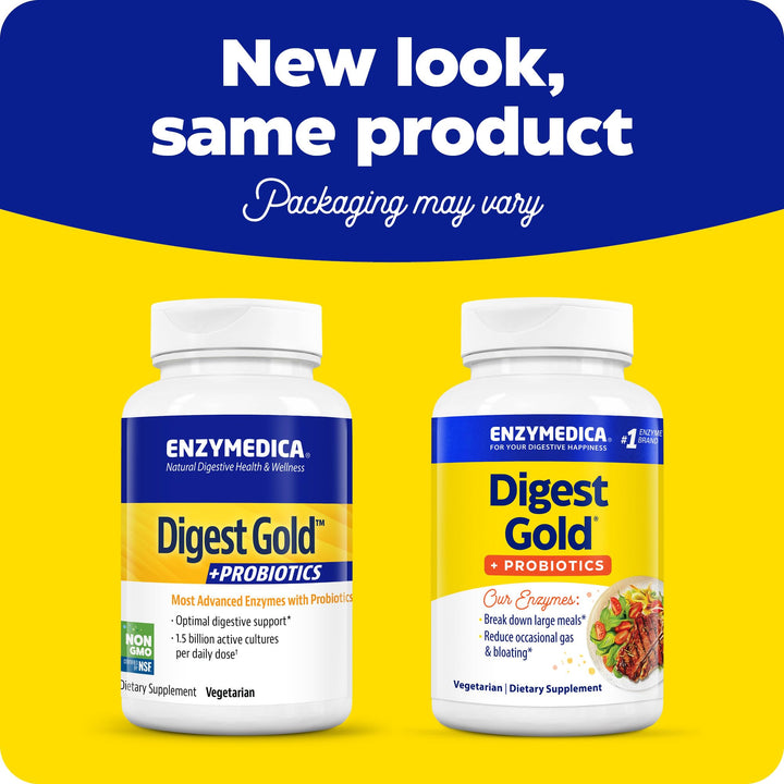 Enzymedica Digest Gold + Probiotics, 2-in-1 Formula for Gut Health, Digestive Enzymes & 1.5 Billion Active Probiotic Cultures, 45 Count (FFP)
