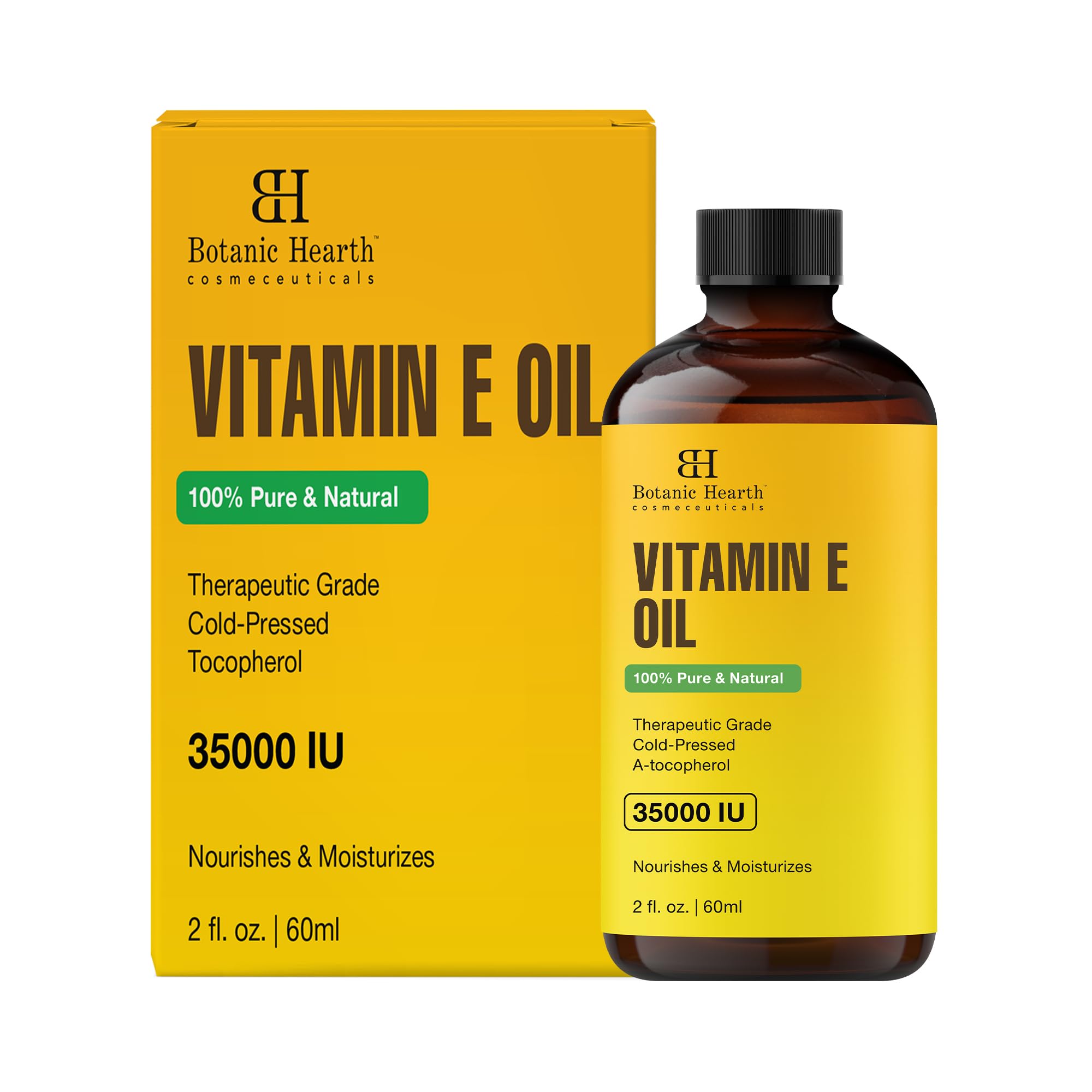 Botanic Hearth Vitamin E Oil | 100% Pure and Natural oil for Growth of Nails, Hair, Eyebrows & Eyelashes | 35,000 IU | Hair & Body Oil with Eyebrow & Eyelash Brush| 2 Fl Oz