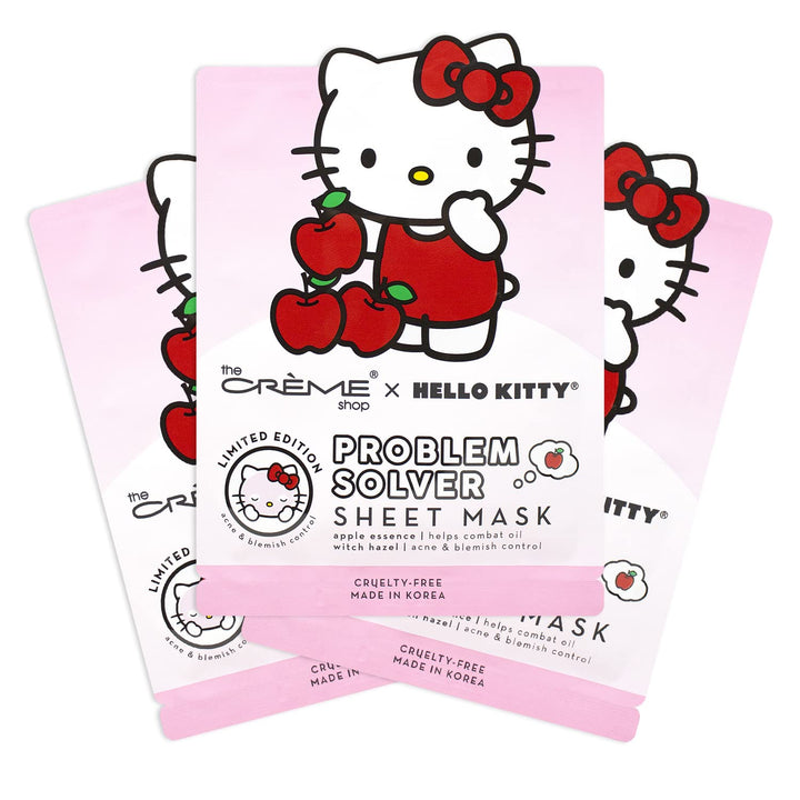 The Crème Shop Hello Kitty Problem Solver Apple + Witch Hazel Essence Sheet Mask, Paraben-Free, Sulfate-Free & Cruelty-Free Acne Face Mask - 3 Pack