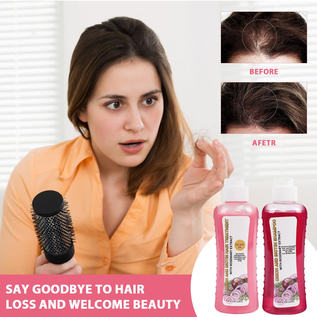 Onion And Biotin Hair Treatment 2 * 8.38 fl Oz, Onion Biotin and Rosemary Shampoo and Treatment Set, Silicone Free Shampoo and Treatment for All Hair Types Conditioner Hair Care