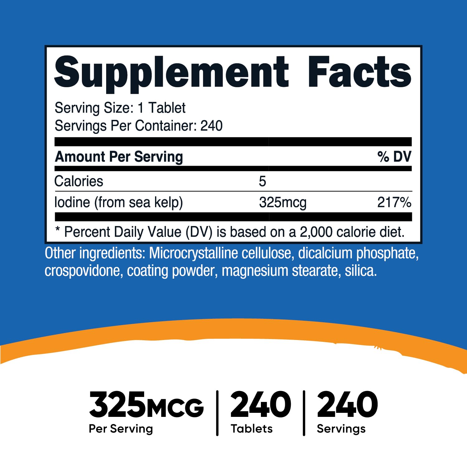 Nutricost Iodine (Natural Iodine from Sea Kelp) 325mcg, 240 Tablets - Non-GMO, Gluten Free