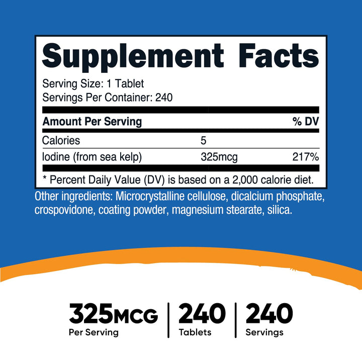 Nutricost Iodine (Natural Iodine from Sea Kelp) 325mcg, 240 Tablets - Non-GMO, Gluten Free