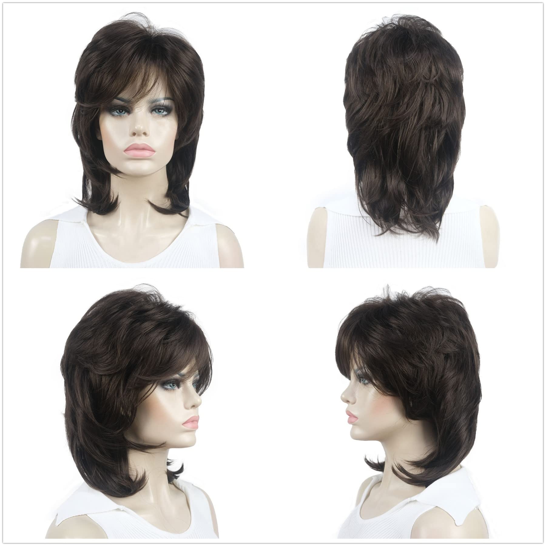 #6-Chestnut Brown: Aimole Soft Shaggy Layered Medium Length Classic Cap Synthetic Women Wigs(6-Chestnut Brown)
