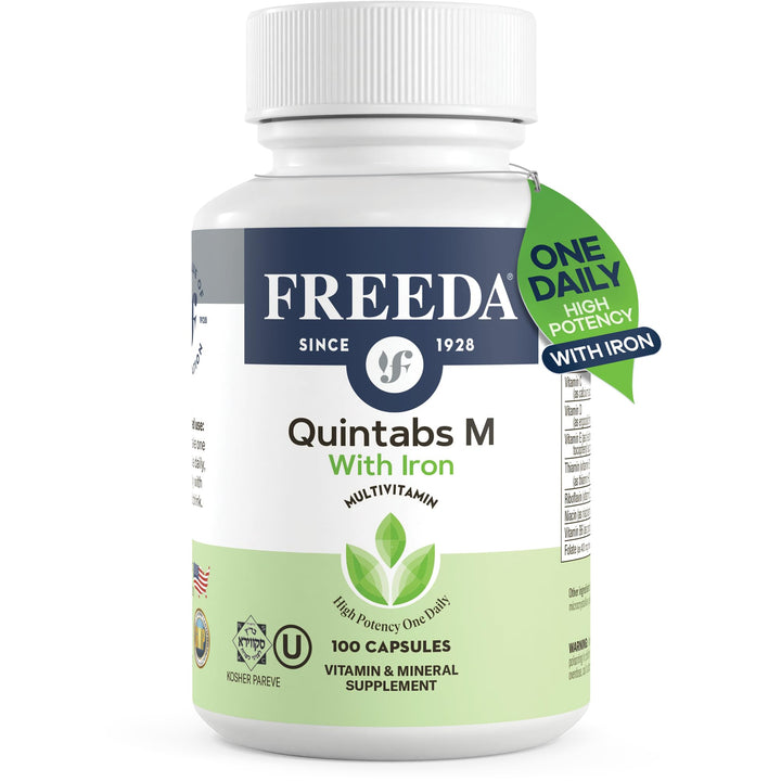 FREEDA Multivitamin – Quintabs-M with Iron – Kosher Multi Vitamins Supplements for Women Health - Multivitamins for Women & Iron-Deficient Men Adult Vitamins Multivitamin (100)