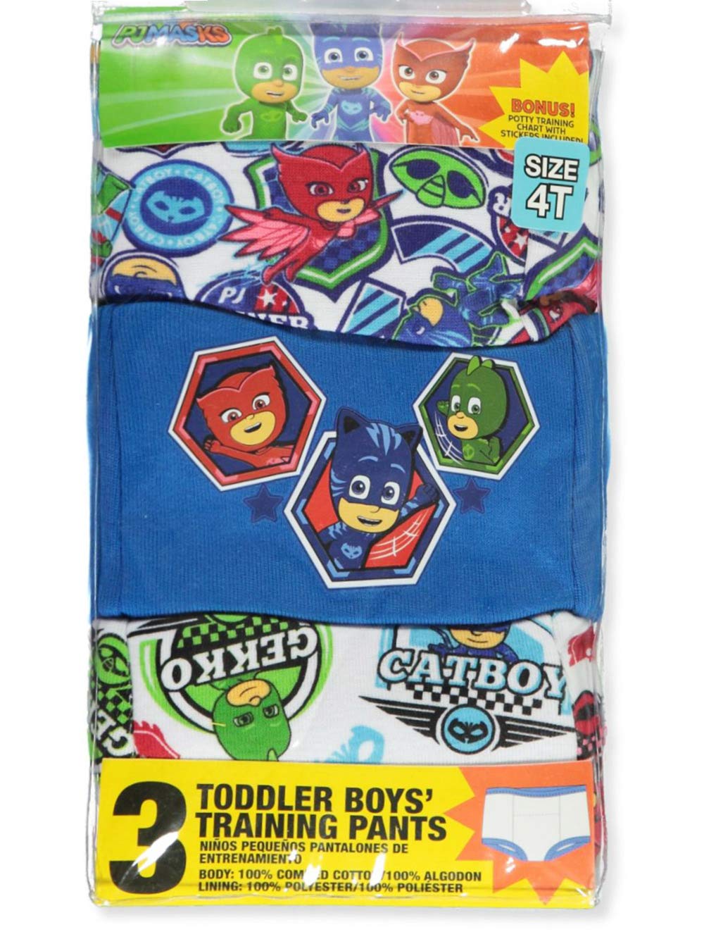 3pk, 7pk or 10pk Potty Training Pants with Success Tracking Chart Including Stickers in sizes 2T, 3T, and 4T