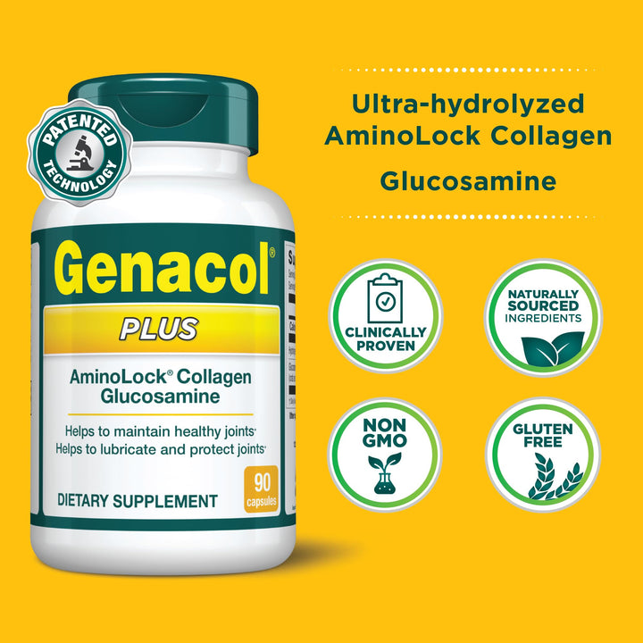 Genacol Glucosamine & Collagen Joint Supplement Glucosamina Colageno Hidrolizado Capsules | Lubricates Joints, Reduces Joint Discomfort, Maintains Optimum Joint Health Plus 90 Capsules