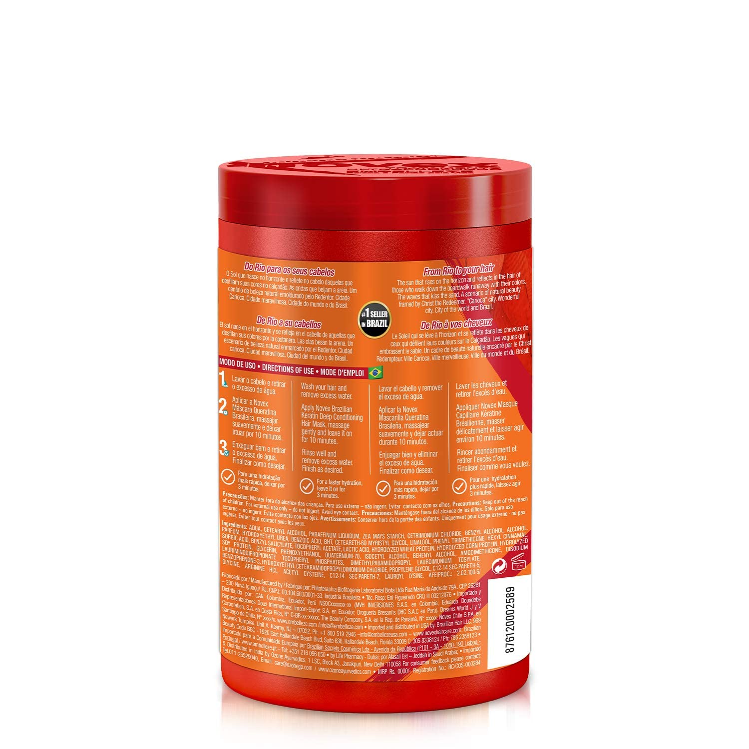 Embelleze Novex Brazilian Keratin Hair Care Treatment Cream - 14.1 Oz | Embelleze Novex Creme de Tratamento Capilar com Queratina Brasileira - 400g