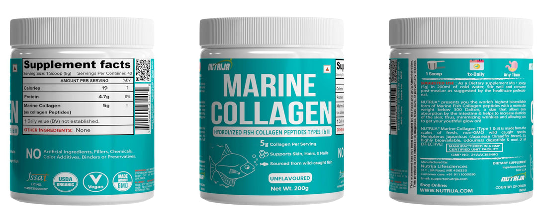 NutriJa Marine Collagen Peptides – Hydrolyzed Fish Collagen - Highly Bioavailable - Small Molecule Size 300Da (0.3 kDa) 200grams