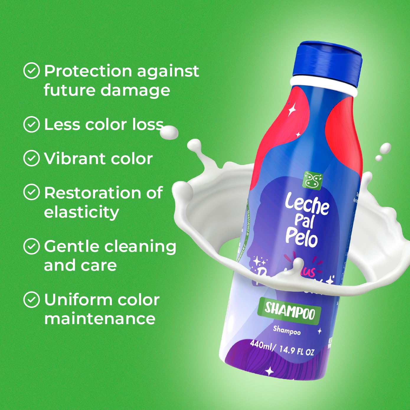 Leche Pal Pelo Proteccion Color Champu Tratamiento | Salt Free Daily Shampoo Treatment for Colored Hair 15oz-440ml