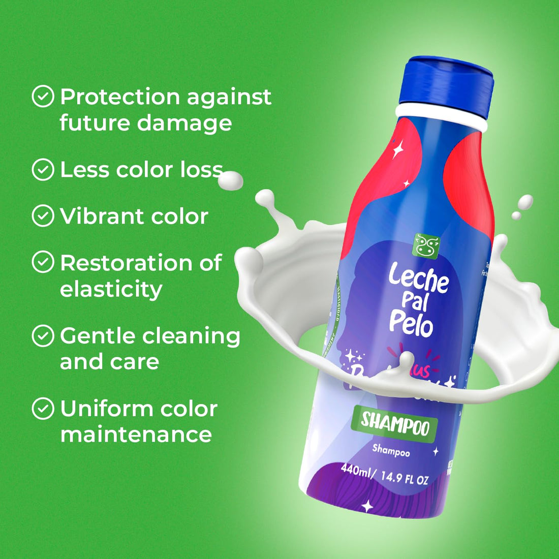 Leche Pal Pelo Proteccion Color Champu Tratamiento | Salt Free Daily Shampoo Treatment for Colored Hair 15oz-440ml