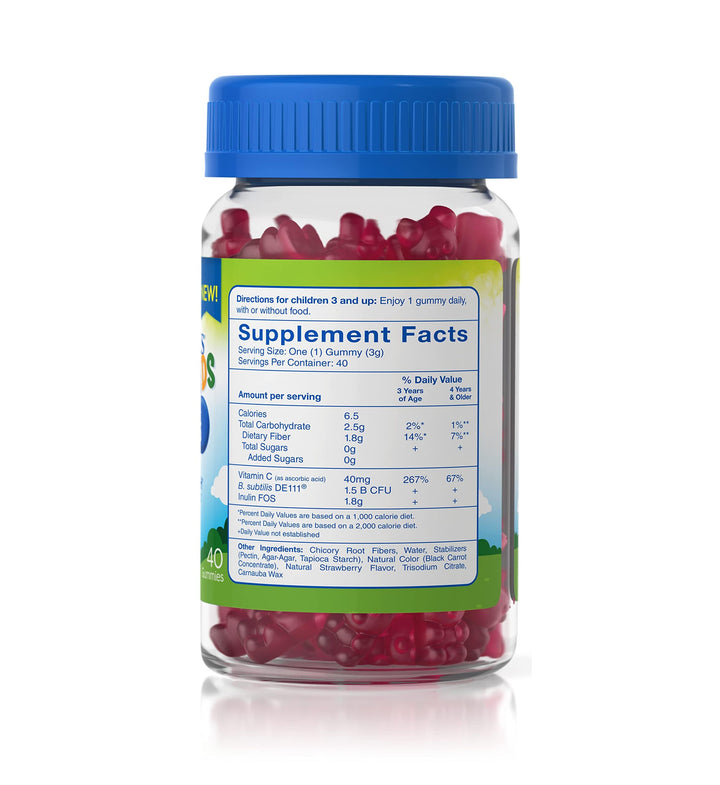 TruBiotics Probiotics for Kids with Prebiotics & Vitamin C, Sugar-Free Gummies for Digestive & Immune Health Support, Chewable Kids Probiotic Supplement, Natural Strawberry Flavor, 40 Gummies