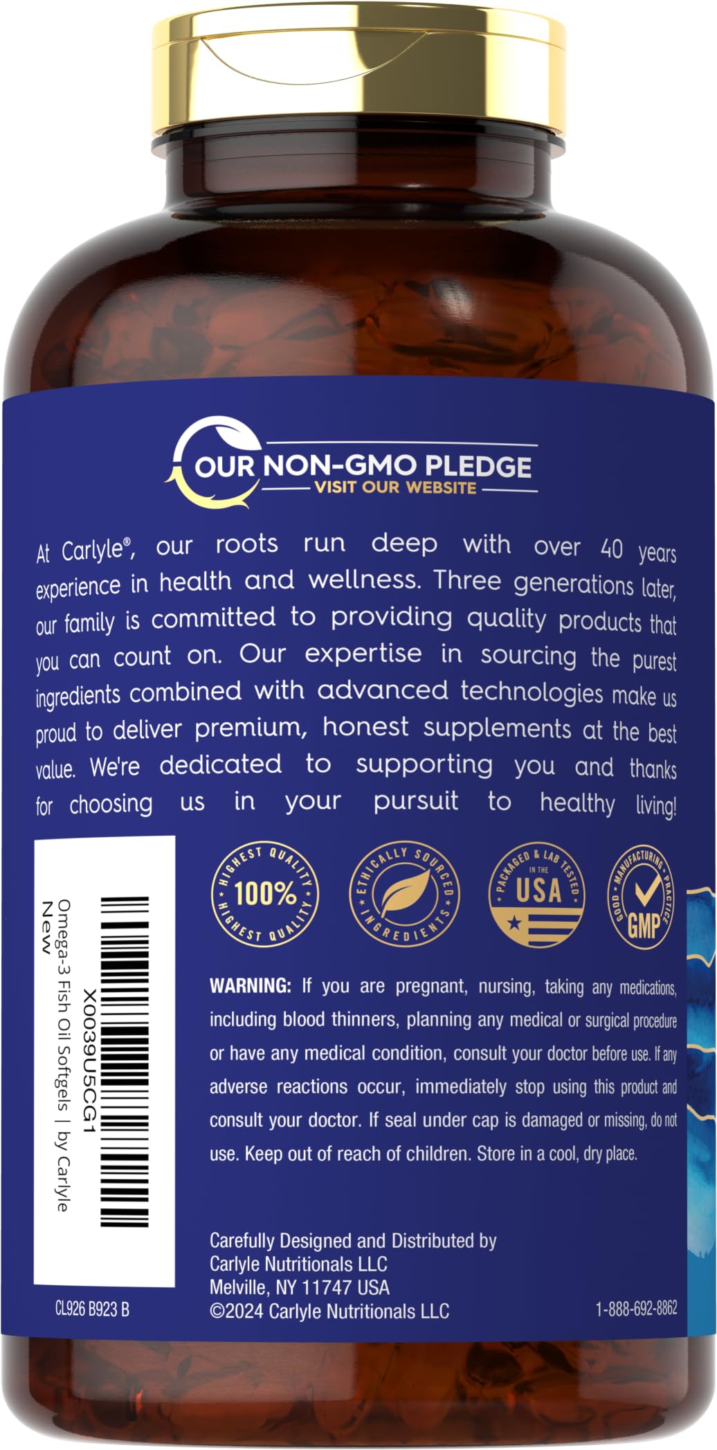 Carlyle Burpless Fish Oil 3600 mg | 300 Softgels | with Omega-3 Fatty Acids | Lemon Flavor | Non-GMO, Gluten Free Supplement | by Wild Pacific