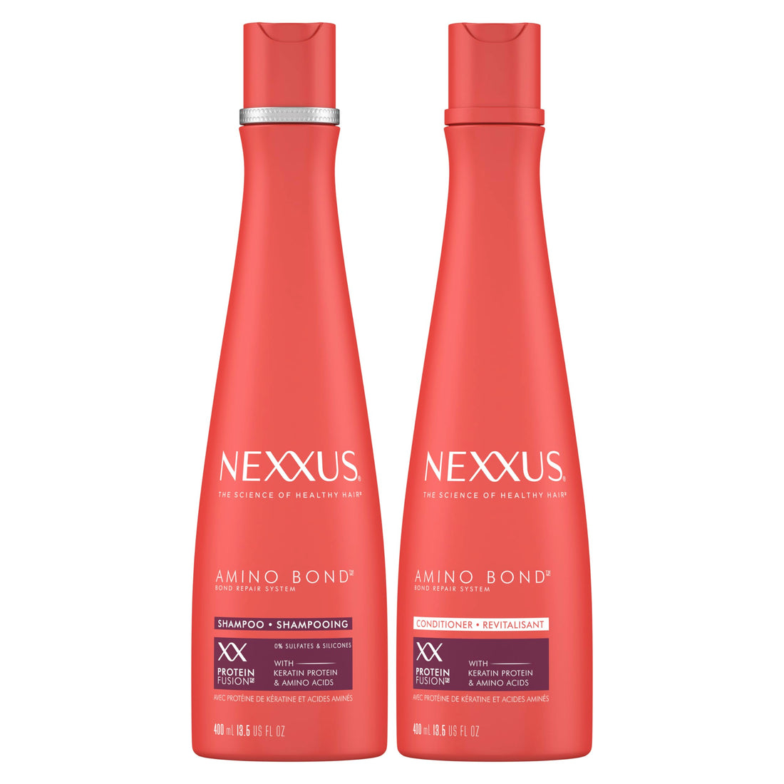 Nexxus Bond Repair Shampoo & Conditioner Bundle Amino Bond 2 Pack for All Types of Damaged Hair, with Keratin Protein and Amino Acids, 13.5 oz,