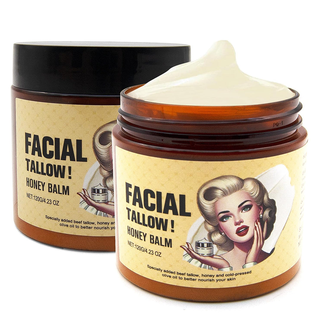 Whipped Beef Tallow for Skin,Tallow and Honey Balm,Grass Fed Beef Tallow Moisturizer for Skin Care,Hydrating and Nourishes the Skin(2pcs)