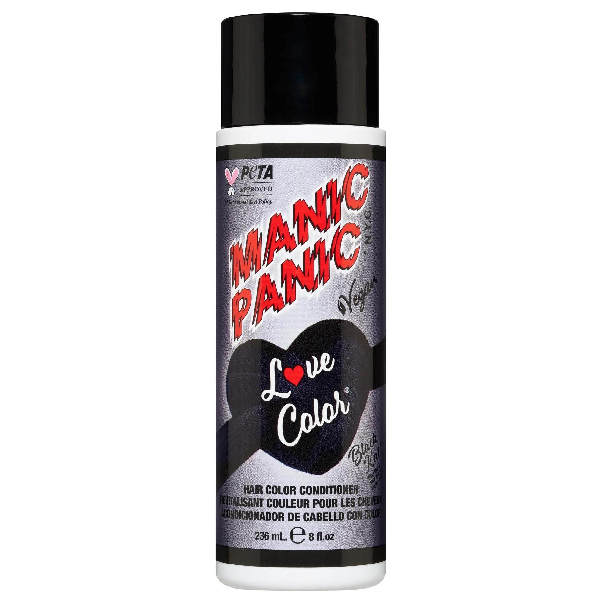 MANIC PANIC Cool-Toned Black Color Depositing Conditioner - Love Color Hair Conditioner Keeps Hair Vibrant, Nourished & Refreshed - Formulated with Shea Butter & Quinoa - Black Kat (8oz)