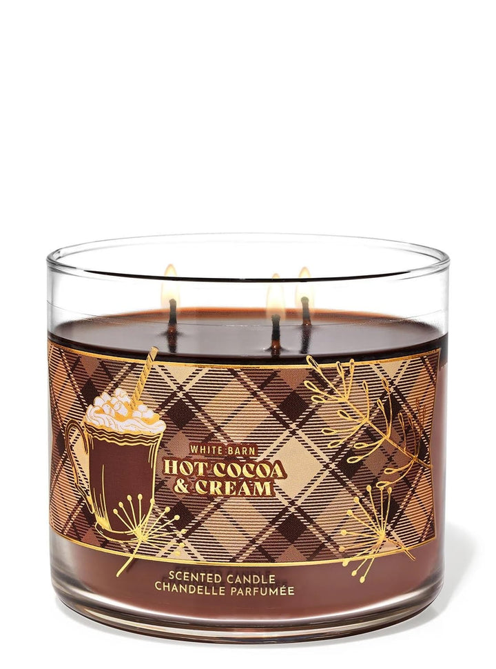 Bath & Body Works, White Barn 3-Wick Candle w/Essential Oils - 14.5 oz - 2021 Christmas Scents! (Hot Cocoa & Cream)