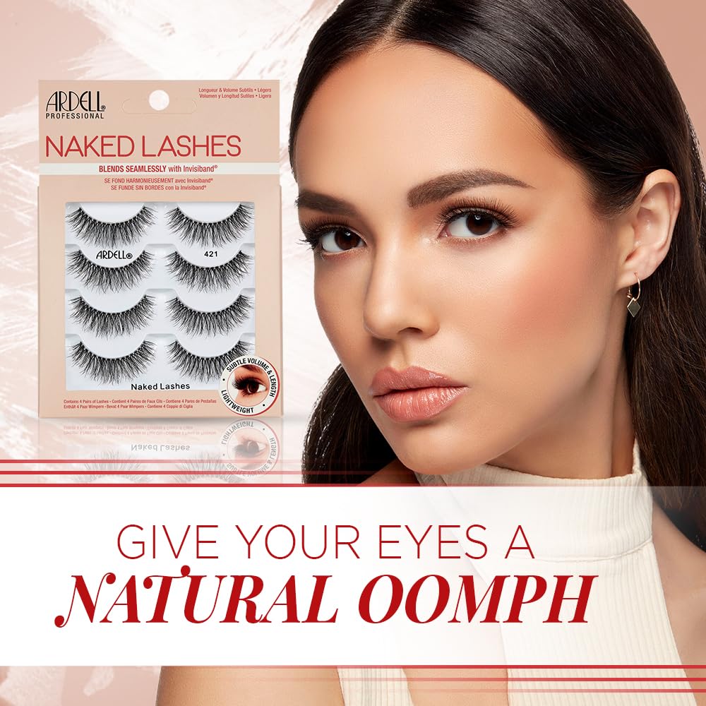 Ardell Naked Strip Lashes 421 – Natural-Looking, Long-Lasting False Eyelashes with Invisiband for Seamless Blend, 4 Pairs, 1-Pack