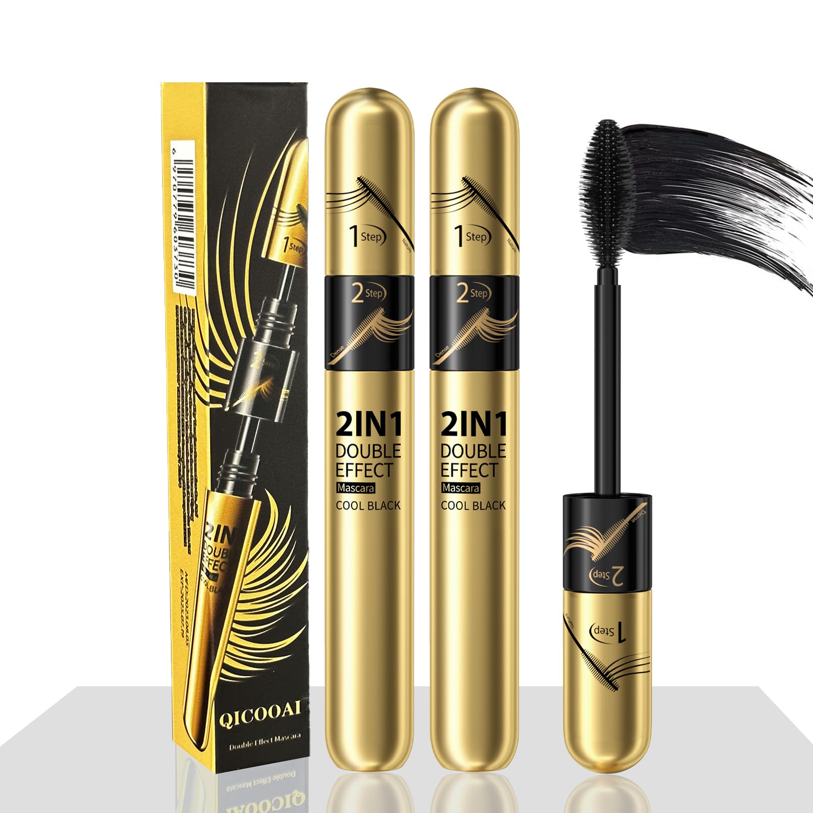 2pcs 2 in 1 Double Black 4D tubing Mascara Volume and Length, Silk Fiber Lash Liquid Extension 5X Longer, Smudge Proof Waterproof and Sweat Resistant Fuller Mascara (2pcs)