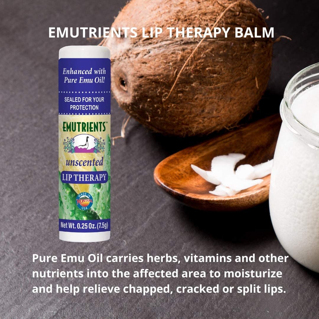 Montana Emu Ranch - Lip Therapy Lip Balm - 0.25 Ounce - Unscented - 3 Pack - Made with Pure Emu Oil
