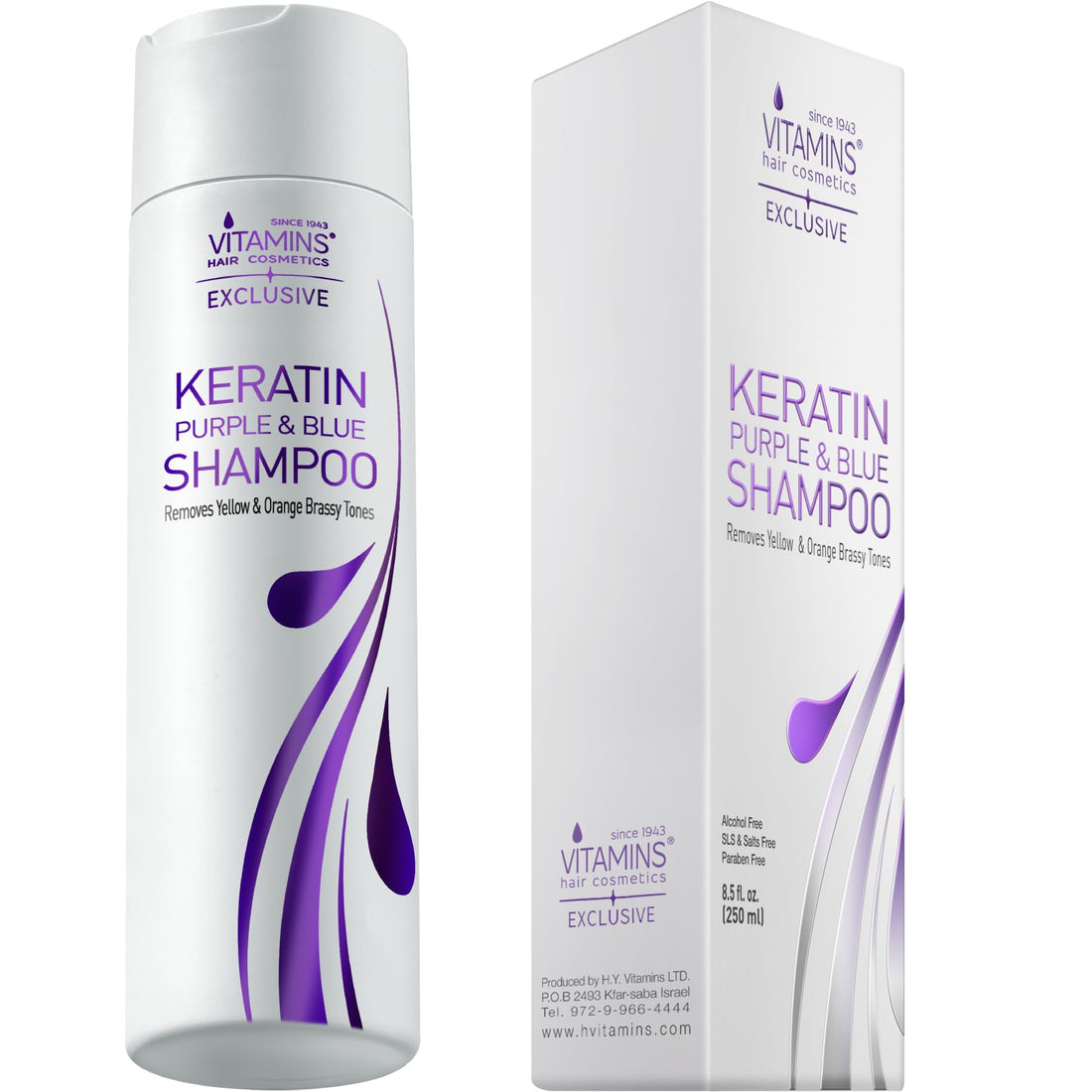 VITAMINS hair cosmetics Keratin Purple Toning Shampoo - Violet Blue Brassiness Toner for Bleached Icy Blonde Platinum Silver White Grey Ash Gray or Colored Dry Damaged Brassy Hair