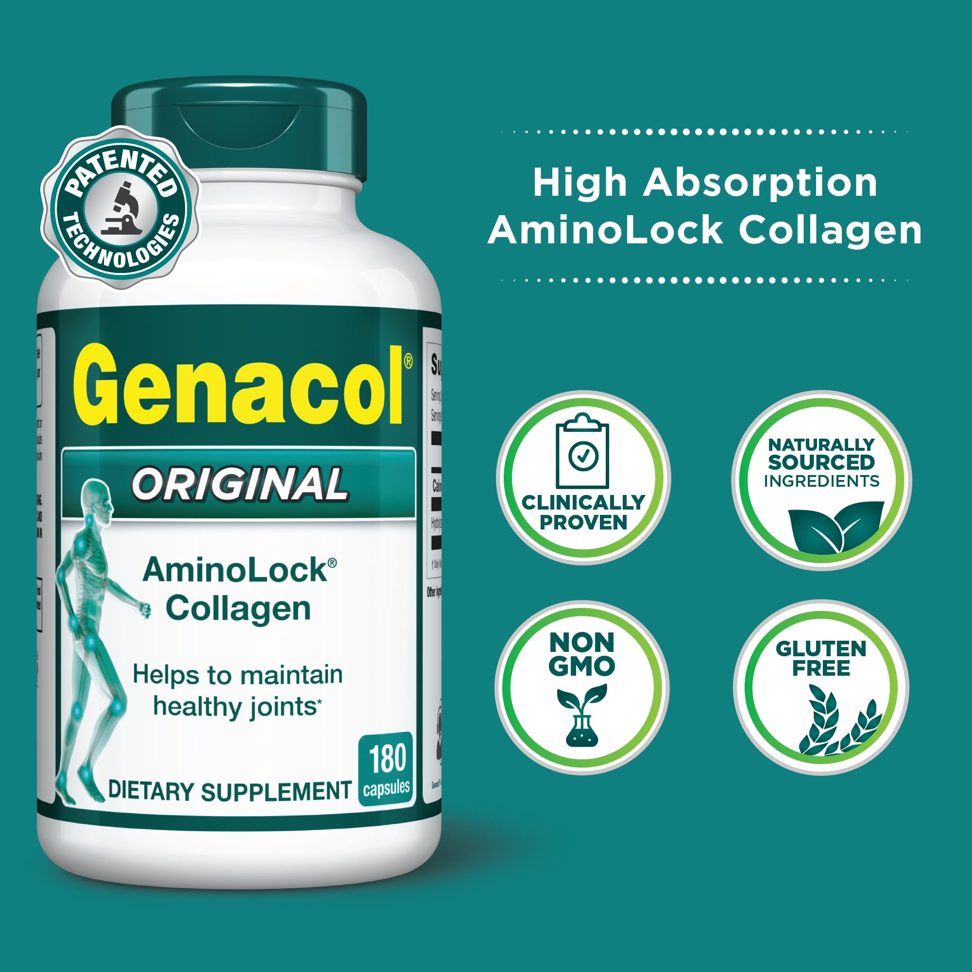 Collagen Peptides Joint Supplements for Men & Women by Genacol | Exclusive Hydrolyzed Collagen Pills | Helps Maintain Healthy Joints | Colageno Hidrolizado | Genacol Original 180 Capsules