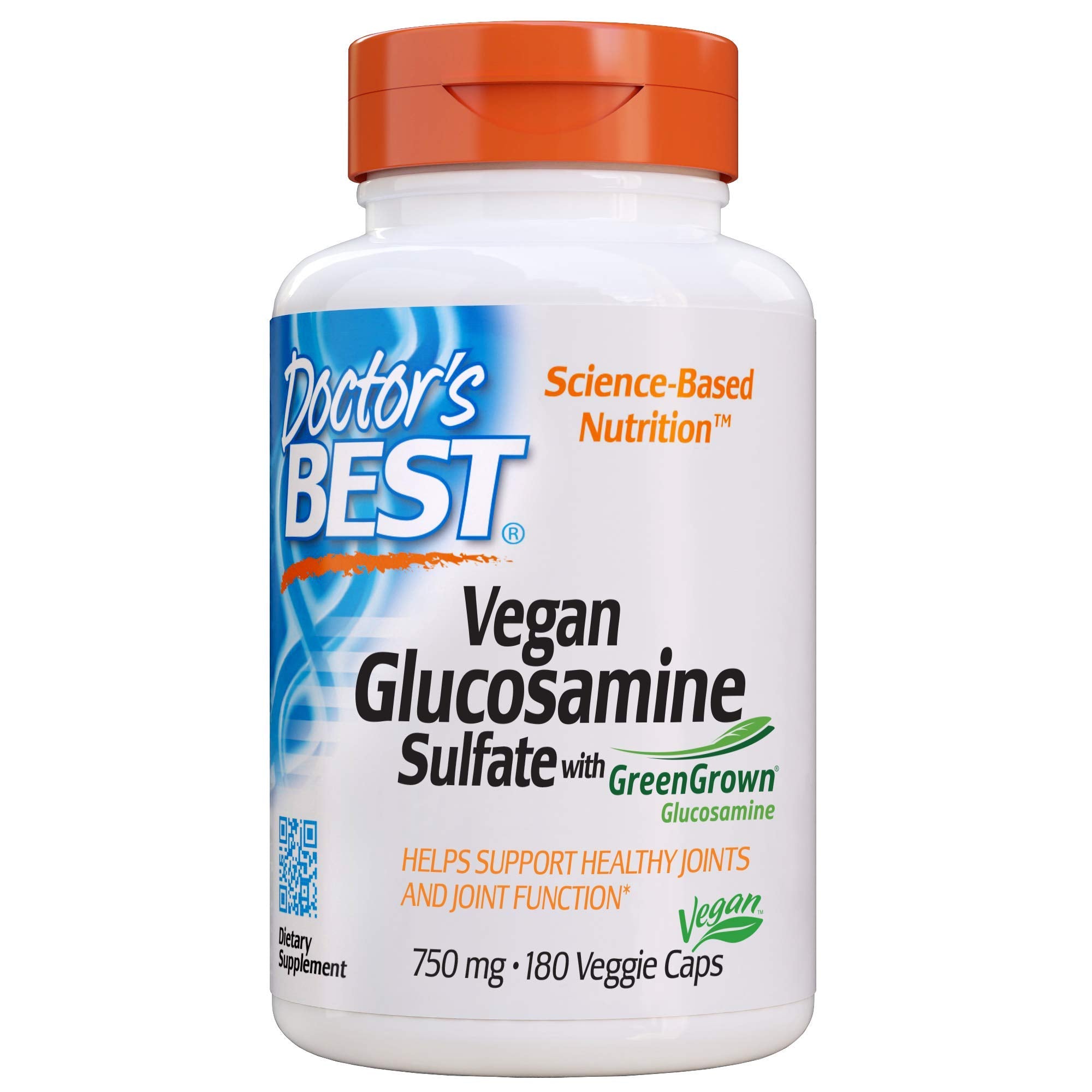 Doctor's Best Vegan Glucosamine Sulfate, Joint Support, Non-GMO, Vegan, Gluten Free, Soy Free, 750 mg 180 Veggie Caps (Pack of 1)