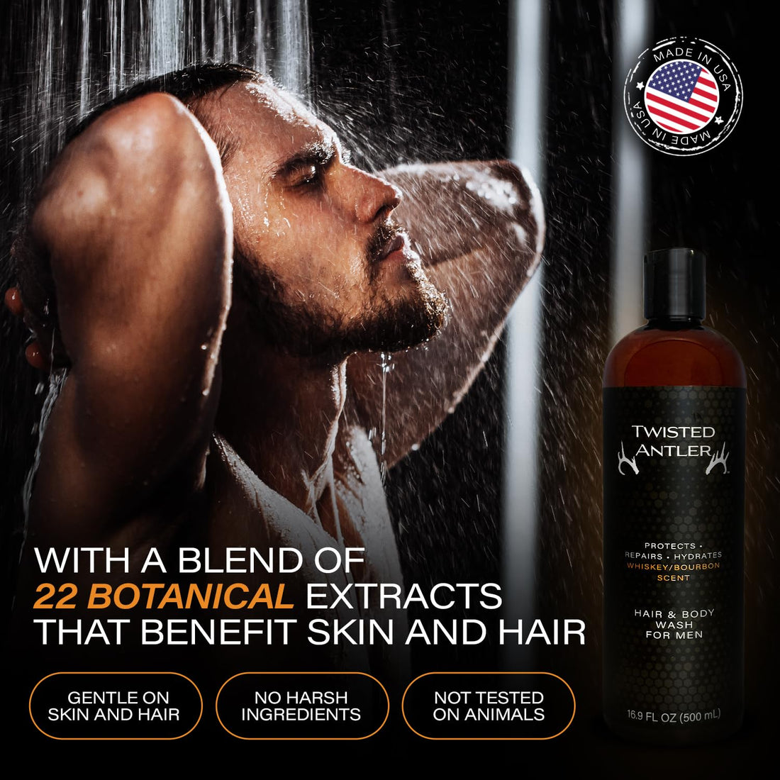 Twisted Antler Hair and Body Wash for Men - 2-in-1 All Natural Mens Shampoo and Skin Care - Protects, Hydrates and Repairs with Anti-Aging Benefits (500 ml)