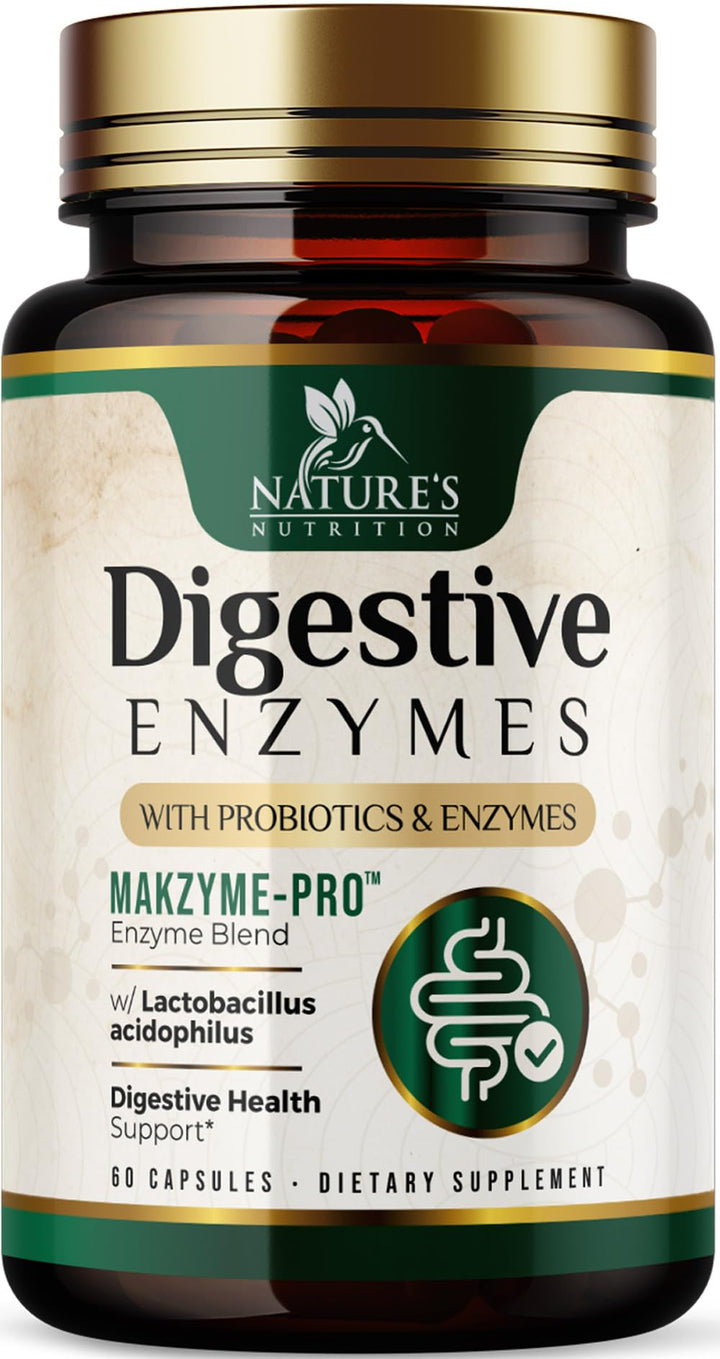 Digestive Enzymes with Probiotics - Probiotic Multi Enzymes with Probiotics and Prebiotics for Digestive Health and Bloating Relief for Women and Men, Daily Enzymes for Gut & Digestion - 60 Capsules
