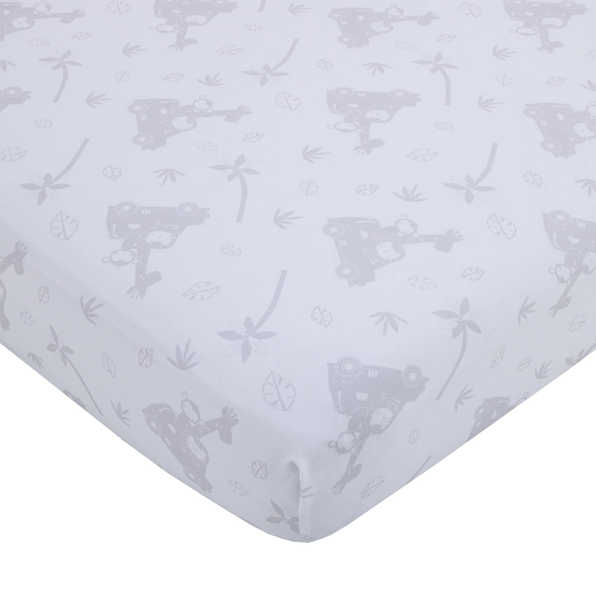 Little Love by NoJo Jungle Ride Grey, White and Brown, Monkey, Giraffe and Lion 3 Piece Nursery Mini Crib Bedding Set - Comforter, Two Fitted Mini Crib Sheets