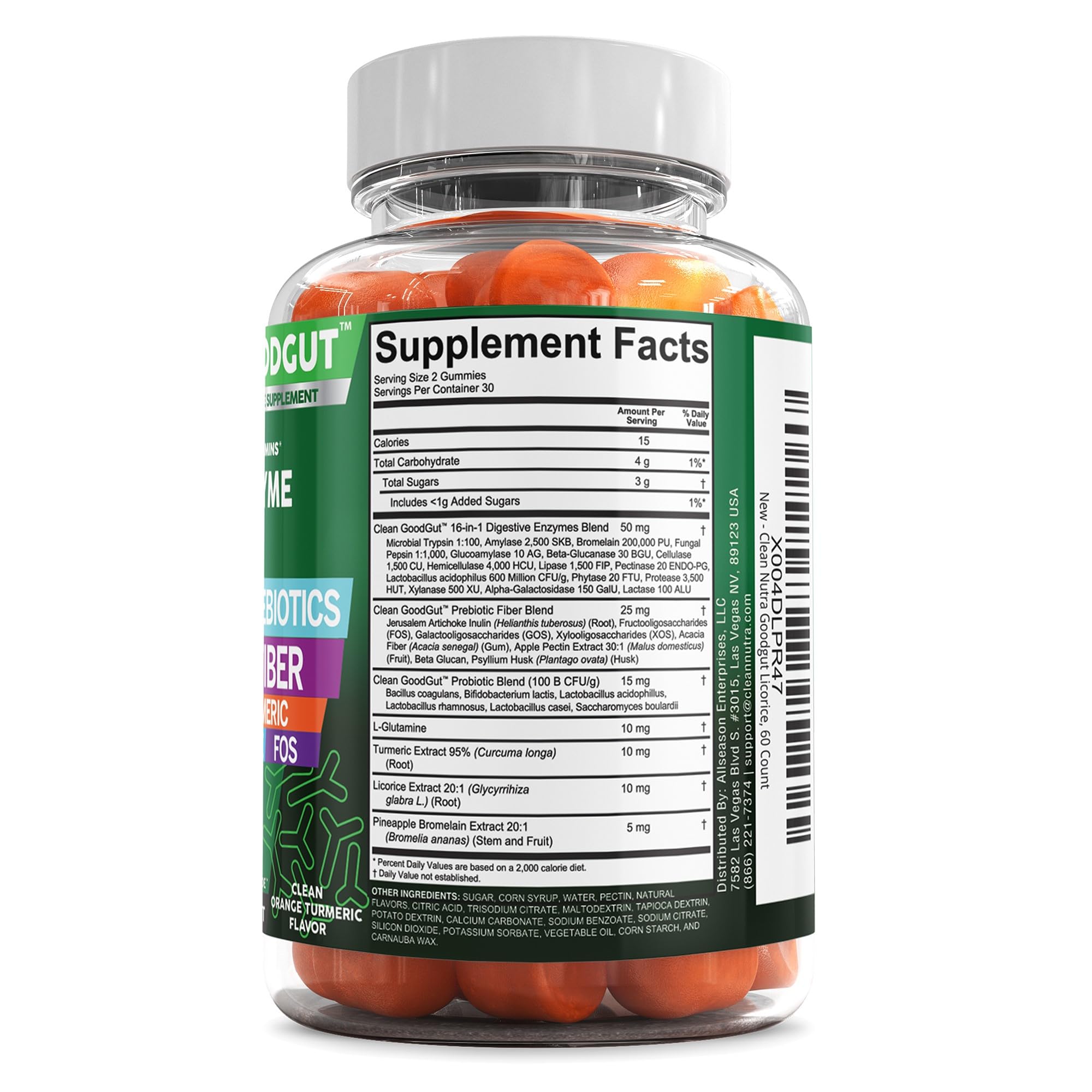 Digestive Enzymes with Probiotics and Prebiotics For Digestive Health Gummies + L-Glutamine For Gut Health Bromelain Turmeric Licorice Fiber Apple Pectin Inulin FOS Plant Pased Vegan Gummy Vitamins