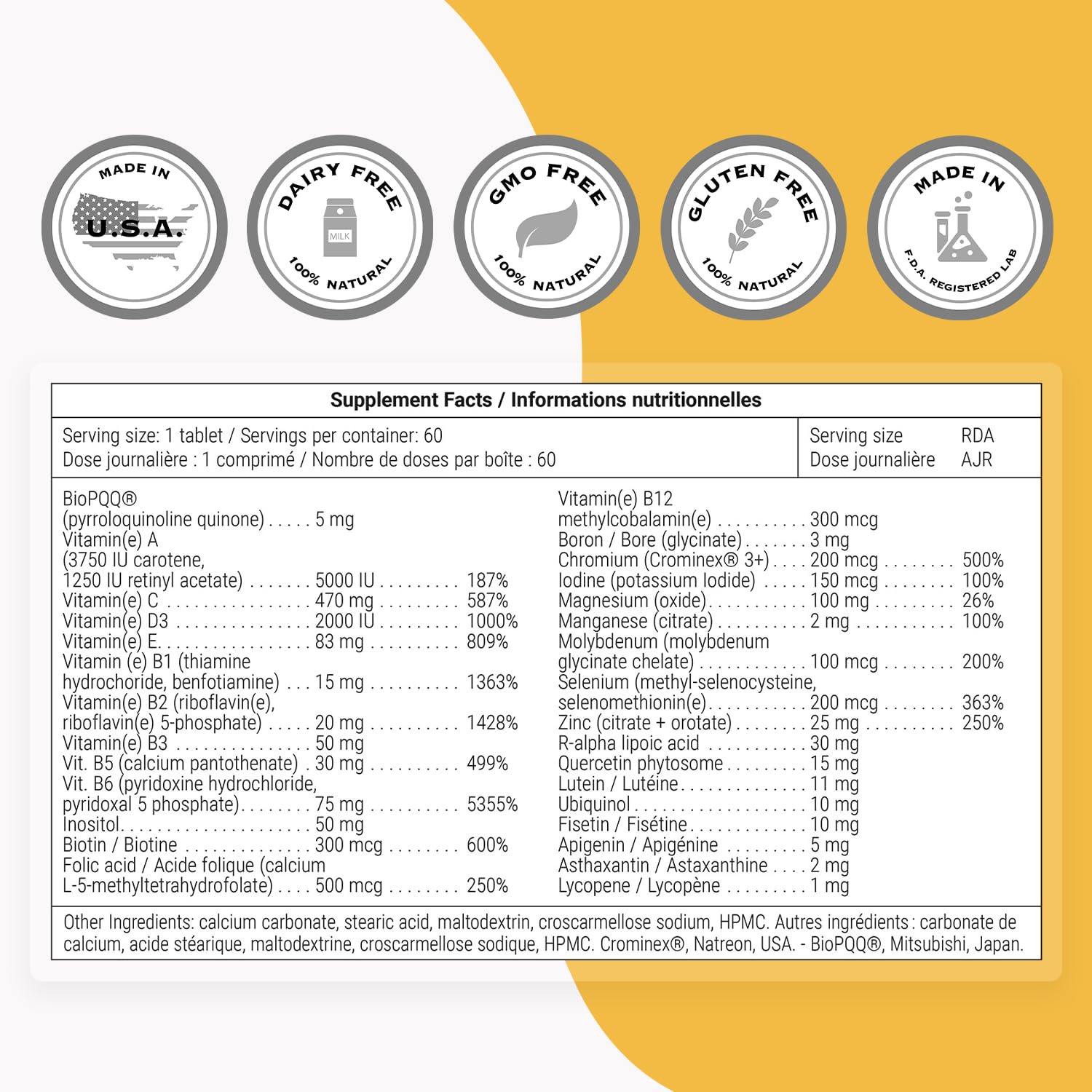 Supersmart - Daily 1® Timed Release - Multivitamin Supplement for Women & Men - with BioPQQ®, Vitamin A, B, C, D & E, Biotin, Quercetin & Fisetin | Made in USA | Non-GMO & Gluten Free - 60 Tablets