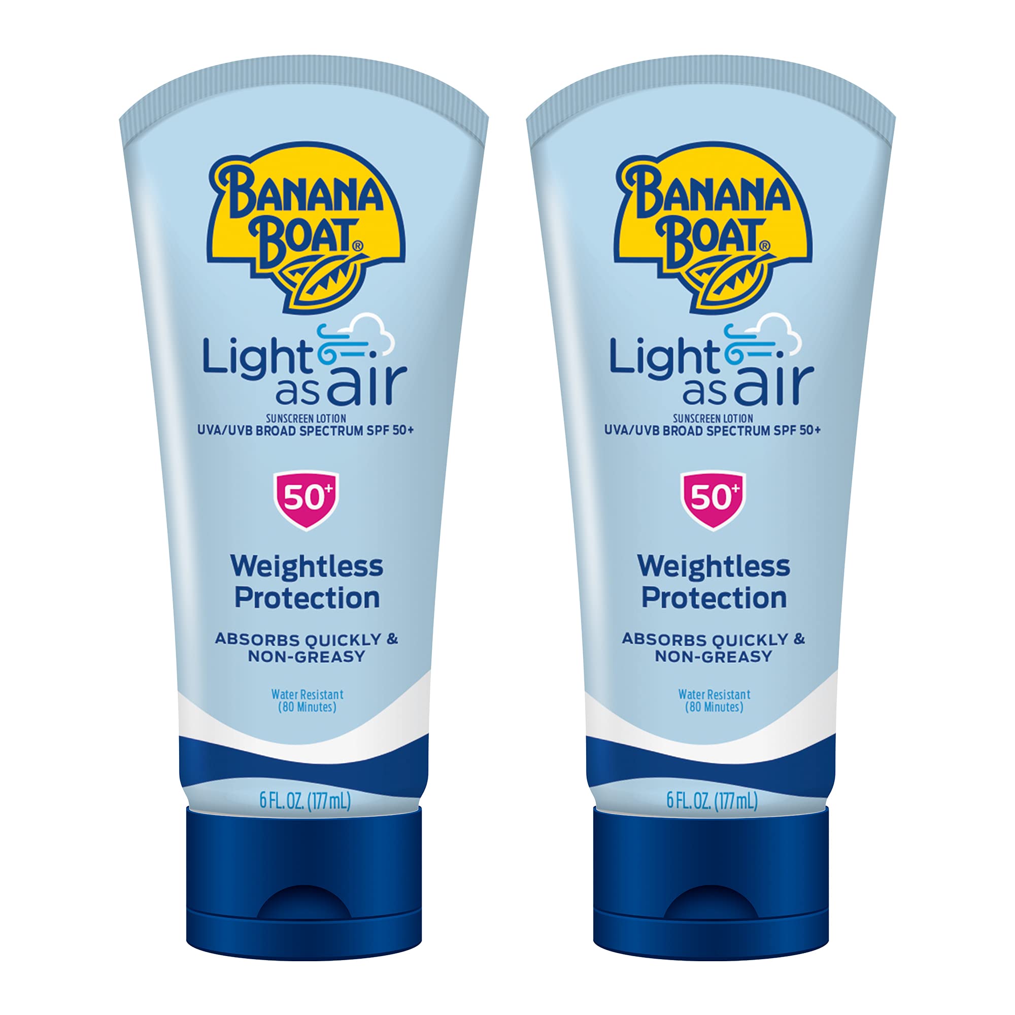 Banana Boat Light As Air Sunscreen Lotion SPF 50 Twin Pack | Lightweight & Non-Greasy Lotion Sunscreen SPF 50, Sunblock, Oxybenzone-Free, 6oz each