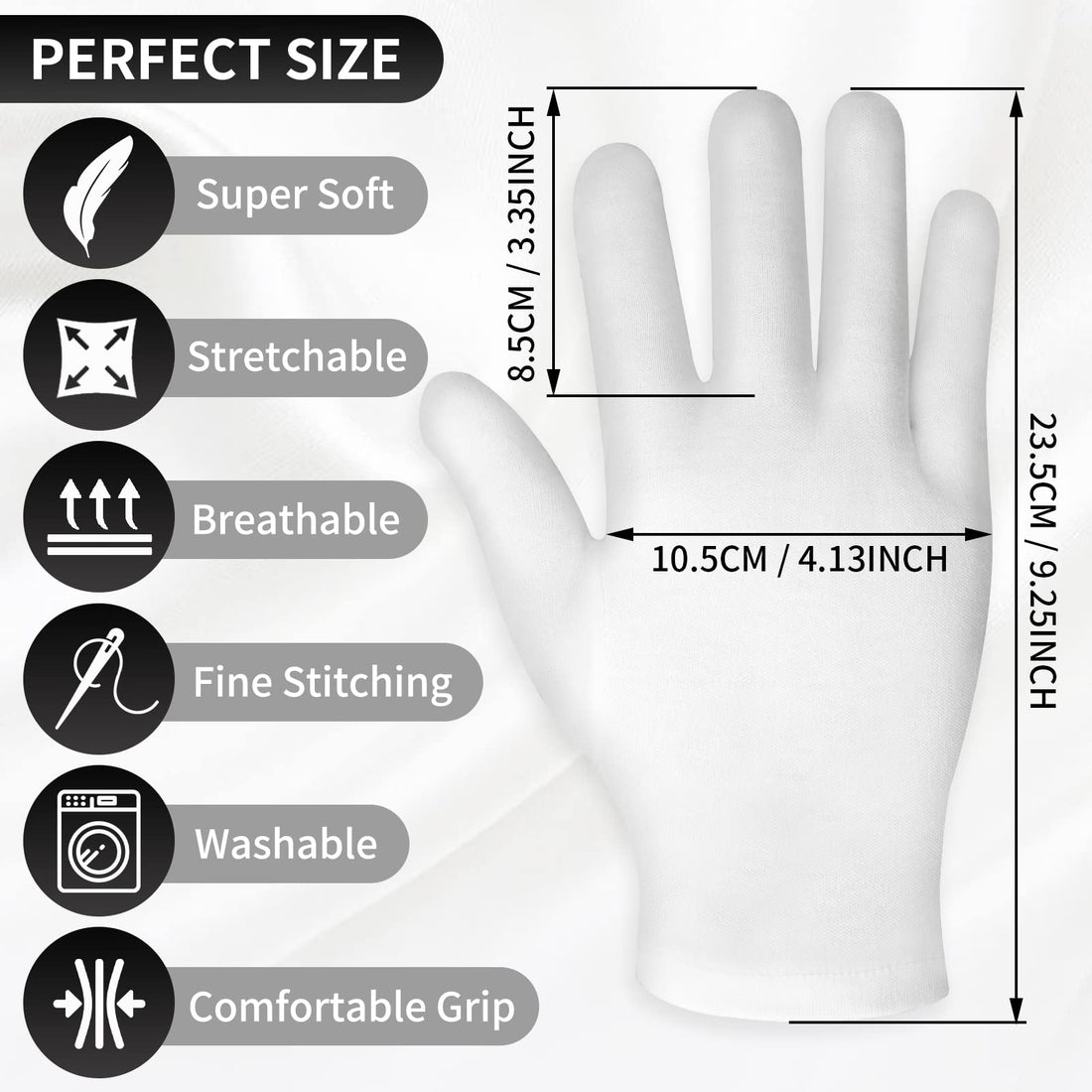 Sibba 2 Pairs Touch Screen Moisturizing Gloves White Cotton Moisturizing Gloves Overnight Bedtime Heal Eczema Sleeping Lotion Hand Spa Treatment Gloves Repair Rough Cracked Dry Chapped Hands Skin