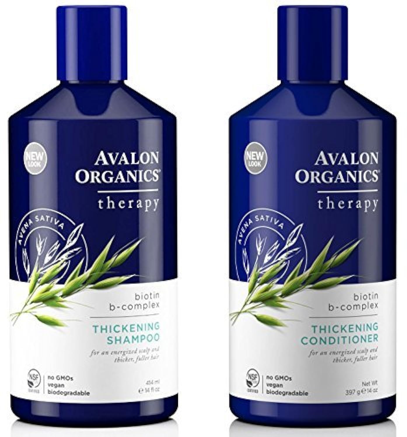 Avalon Organics All Natural Biotin B-Complex Therapy Thickening Shampoo and Conditioner For Hair Loss and Thinning Hair, 14 Fl Oz (Pack of 2)