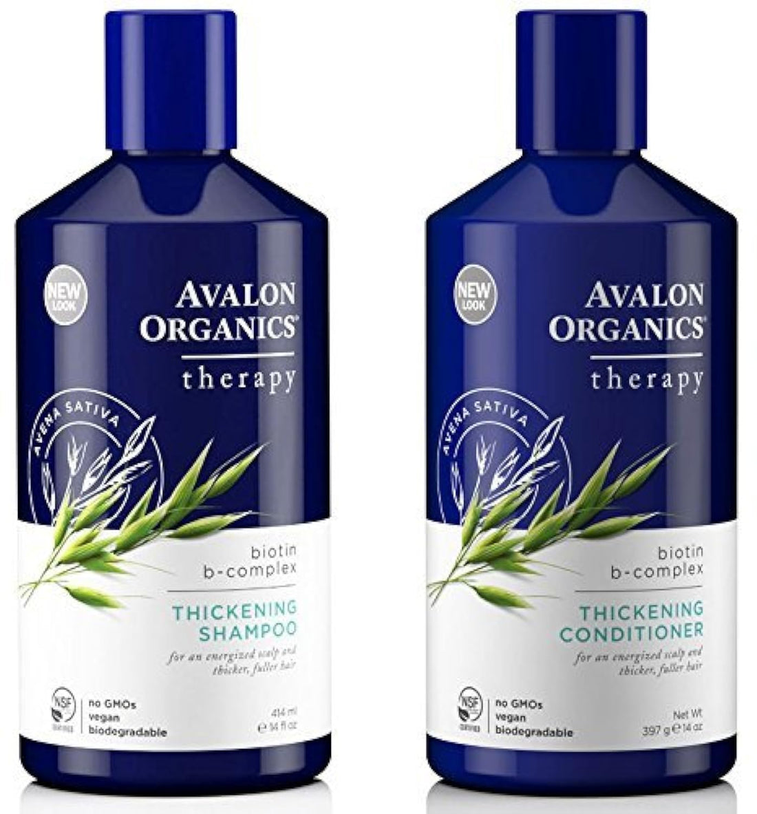 Avalon Organics All Natural Biotin B-Complex Therapy Thickening Shampoo and Conditioner For Hair Loss and Thinning Hair, 14 Fl Oz (Pack of 2)