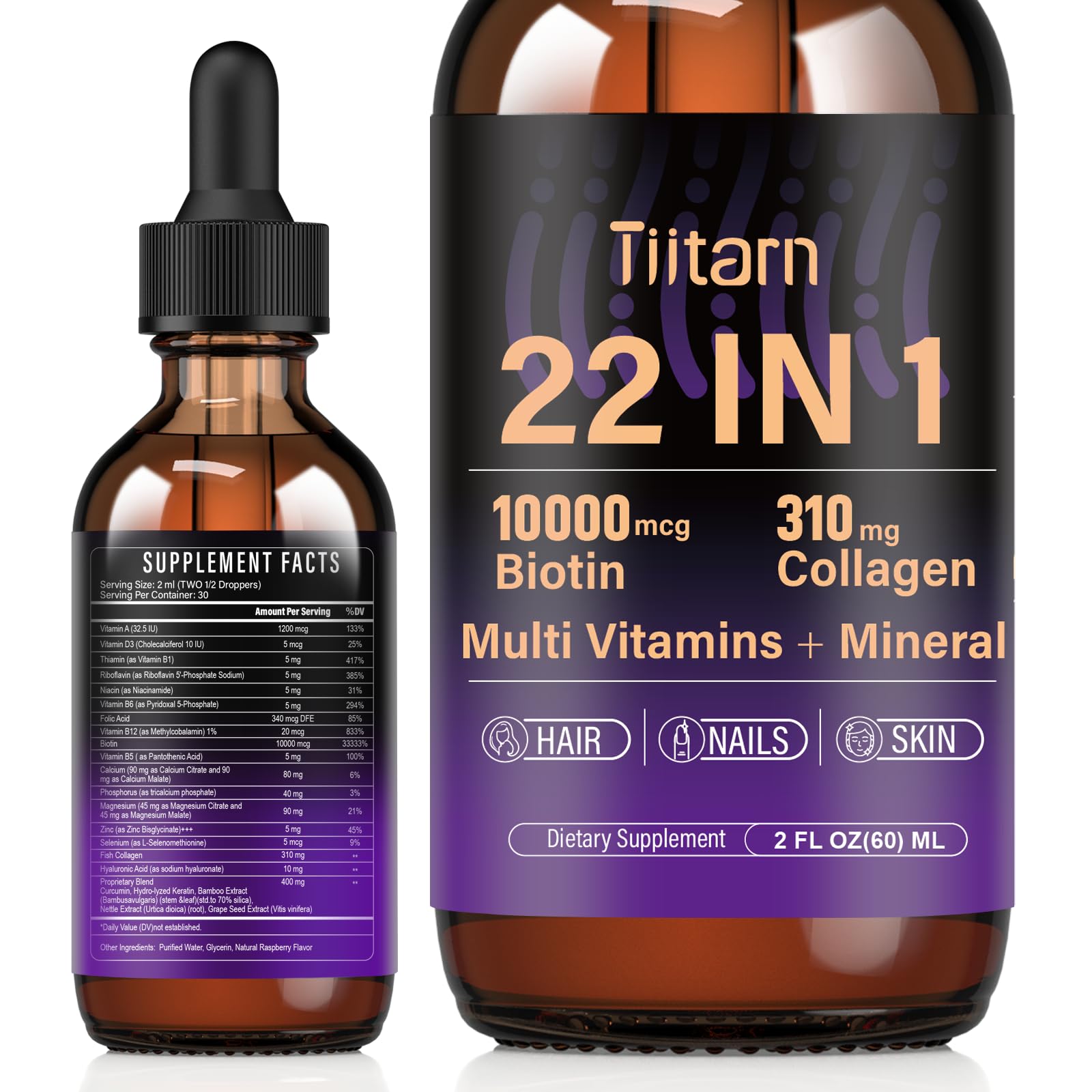 Liquid Biotin, Collagen & Hyaluronic Acid – Hair Growth Vitamins for Men and Women Supports Hair, Skin & Nails | Vitamin B Complex |