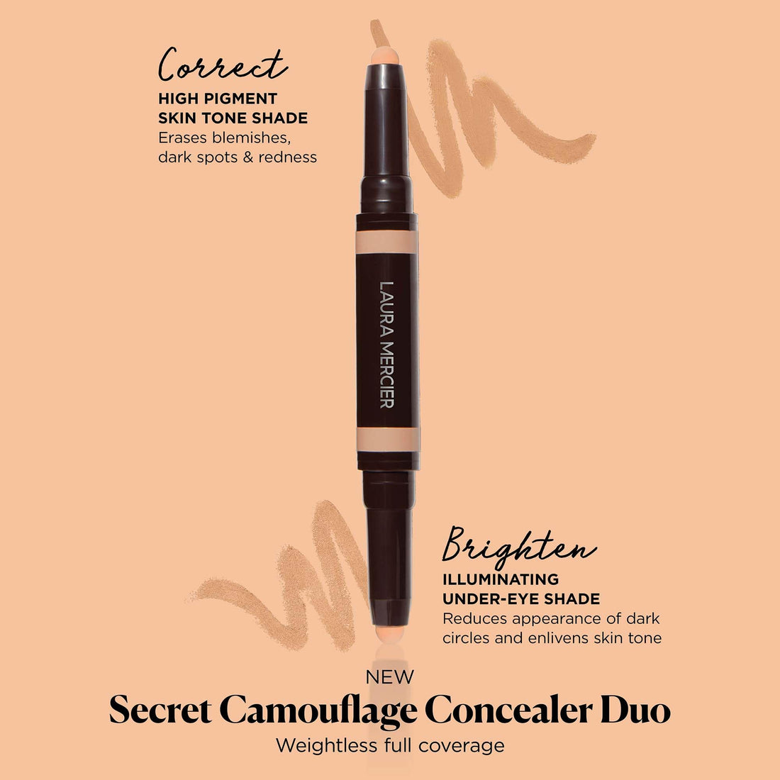 Laura Mercier Secret Camouflage Brighten and Correct Duo, 2-in-1 Face and Under Eye Concealer Stick, Blurs Imperfections and Reduces Appearance of Undereye Dark Circles, Full Coverage, 1N