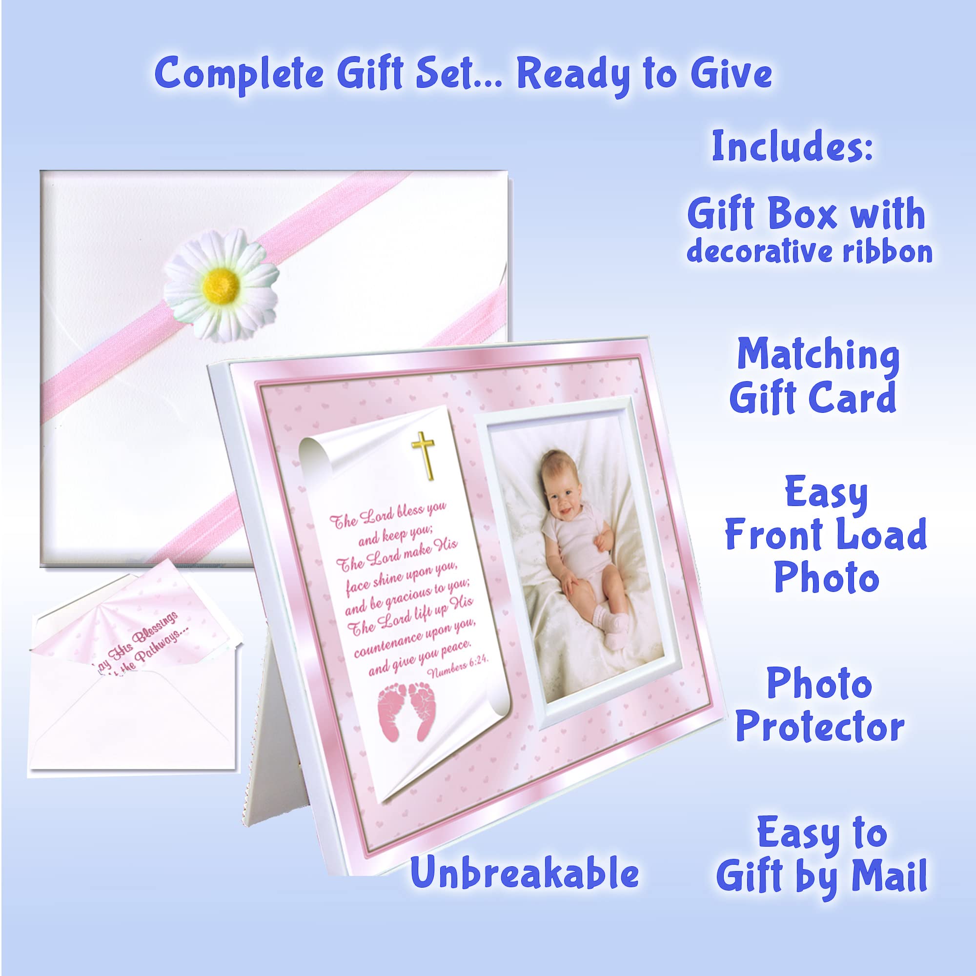 Baptism Christening Gifts Baby Blessing Picture Frame - Numbers 6:24-26 - Girl