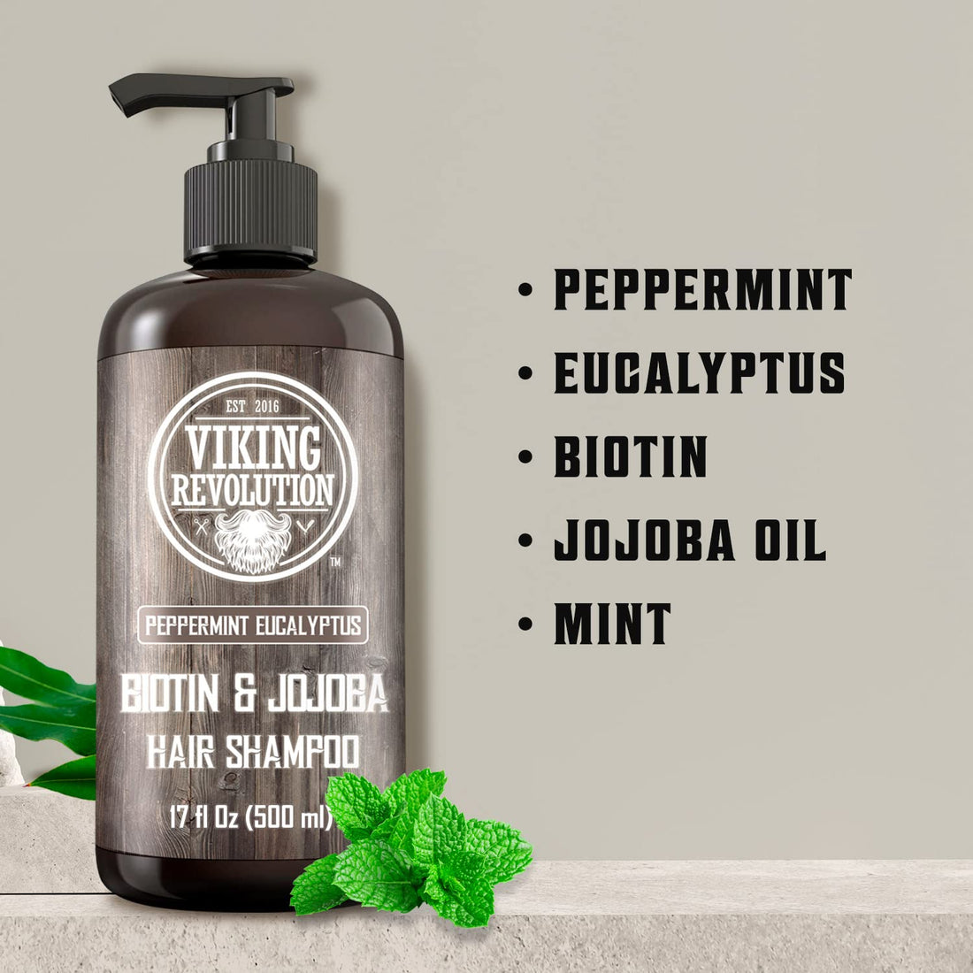 Viking Revolution Biotin Mens Shampoo - Eucalyptus and Peppermint Shampoo with Jojoba Oil and Mint Oil - Hair Loss Shampoo for Men with Biotin - Mens Shampoo for Thinning Hair (17 Oz)