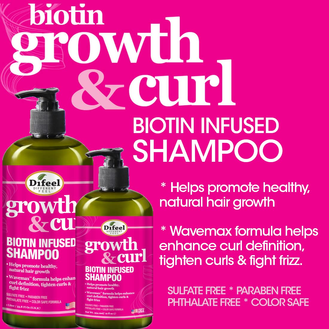 Difeel Biotin Shampoo & Conditioner 24oz Gift Set -Hair Growth & Curl Defining and for Curly - Paraben , Sulfate Free, Phthalate - Unisex