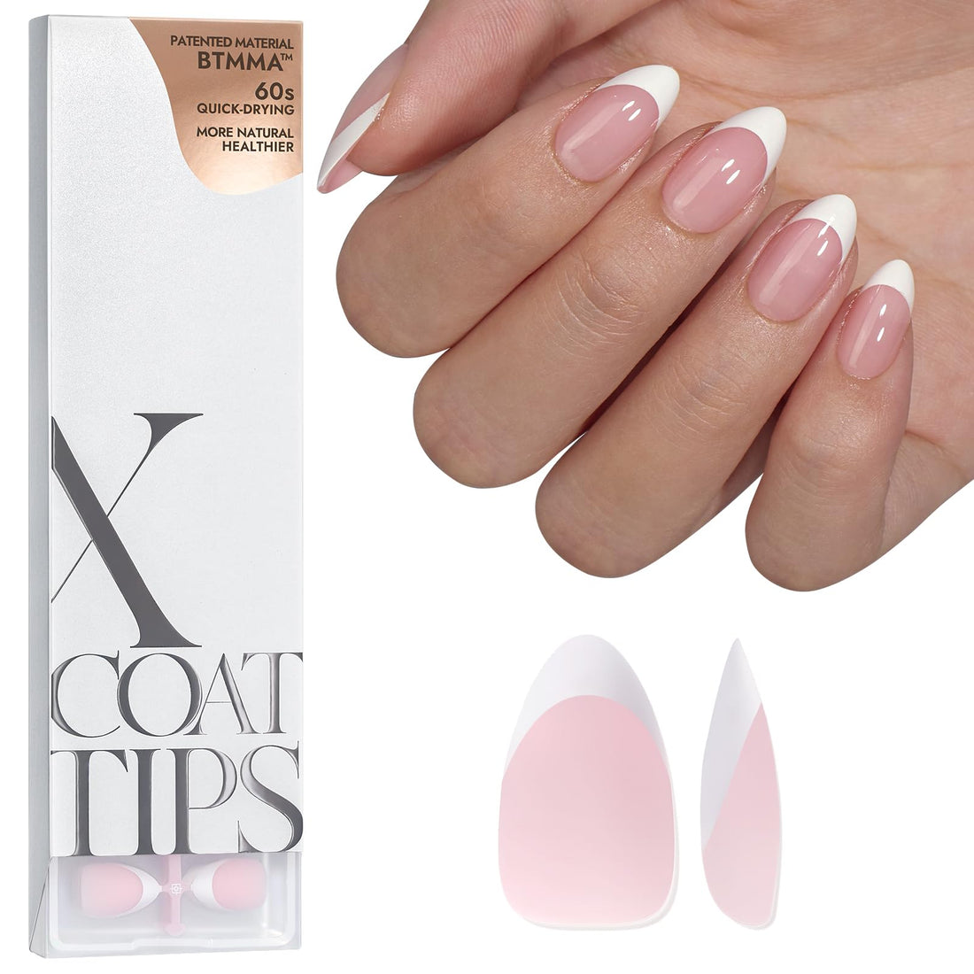 BTArtboxnails French Gel Nail Tips - French Tip Press on Nails Pink Short Almond XCOATTIPS for Nail Extensions